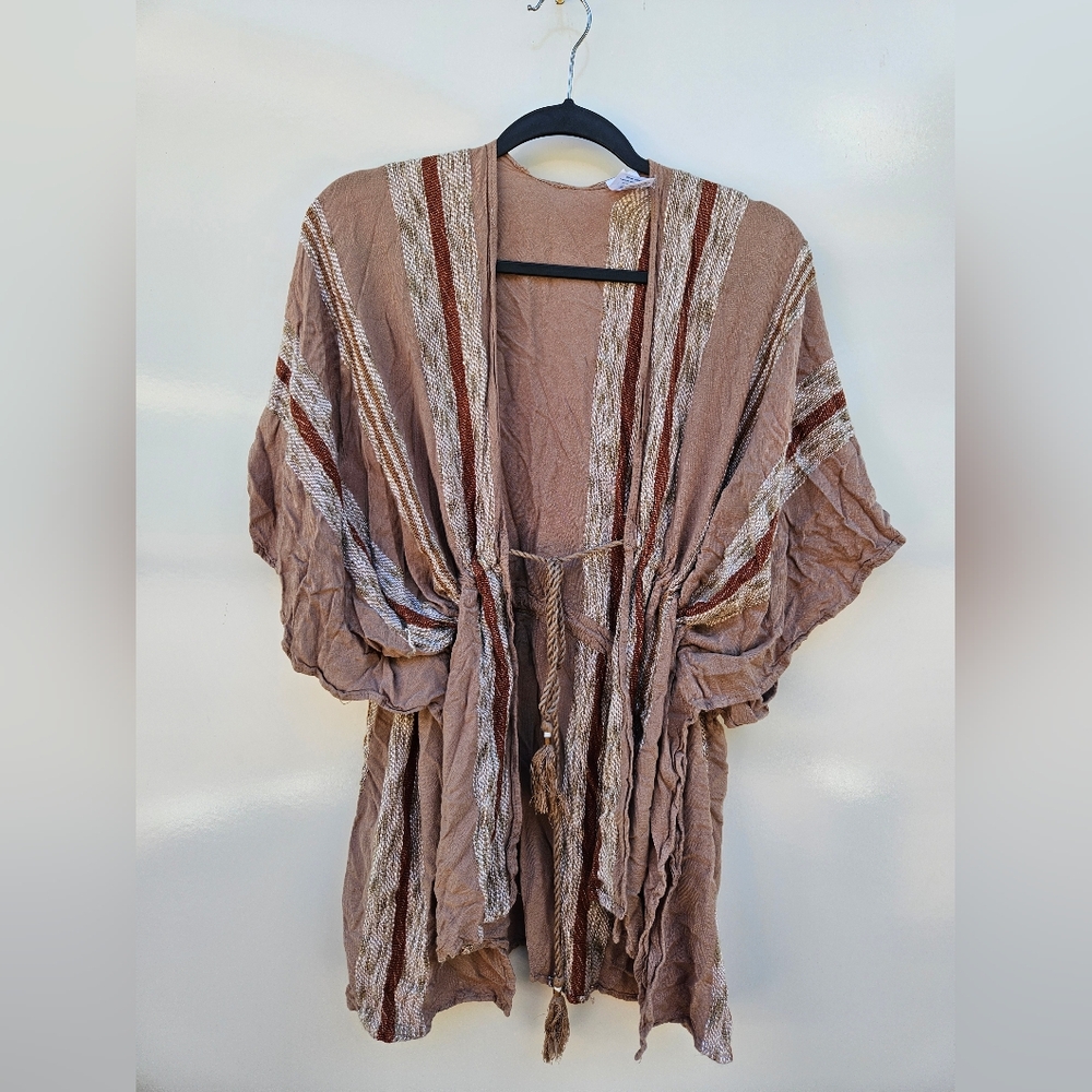 Time and Tru Striped Tan Swim Coverup